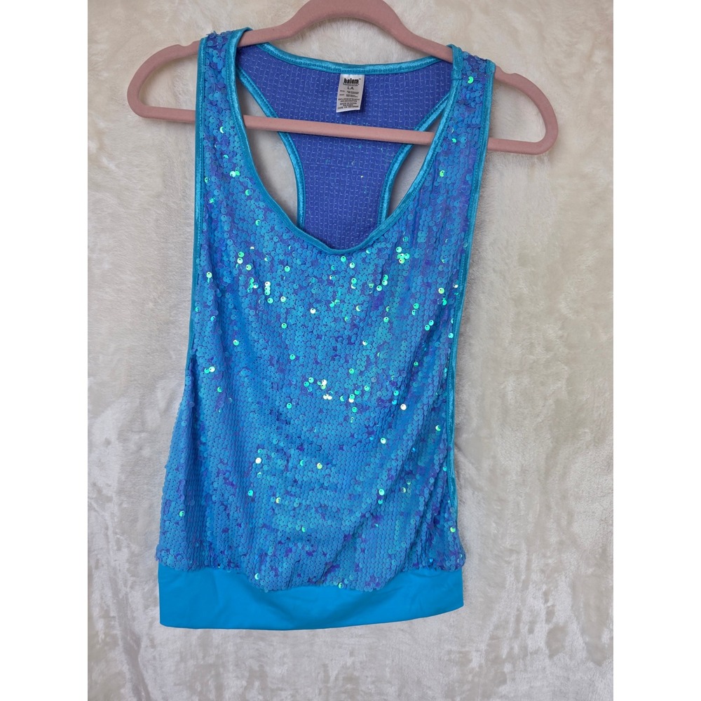 Balera Dancewear Turquoise Sequin Racerback‎ Tank Top Women Large Blue Costume